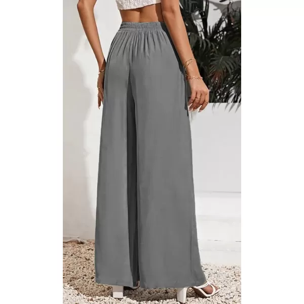 CHARTOU Wide Leg Palazzo Pants for Women Flowy Beach Pants Flared Elastic High Waisted Trousers Drawstring