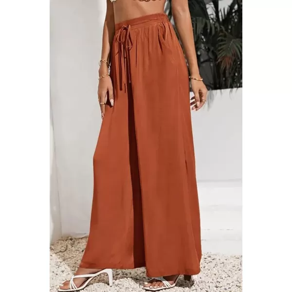CHARTOU Wide Leg Palazzo Pants for Women Flowy Beach Pants Flared Elastic High Waisted Trousers Drawstring