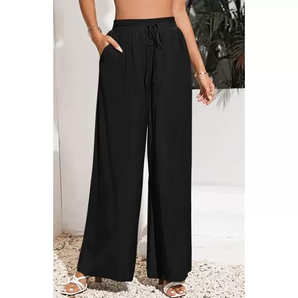CHARTOU Wide Leg Palazzo Pants for Women Flowy Beach Pants Flared Elastic High Waisted Trousers Drawstring