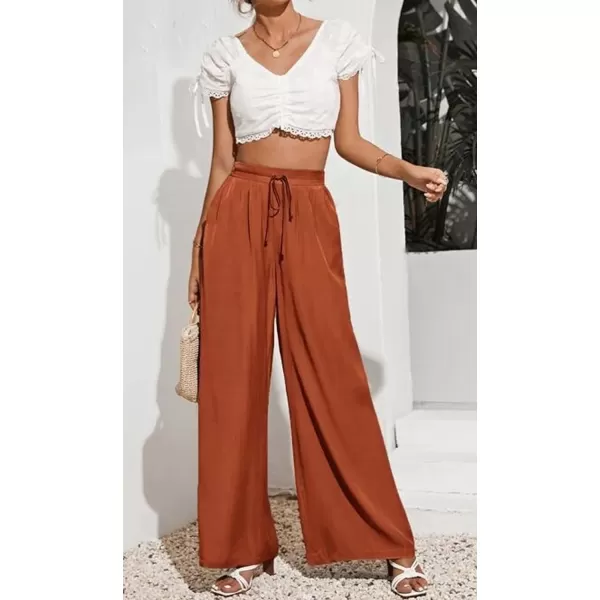 CHARTOU Wide Leg Palazzo Pants for Women Flowy Beach Pants Flared Elastic High Waisted Trousers Drawstring