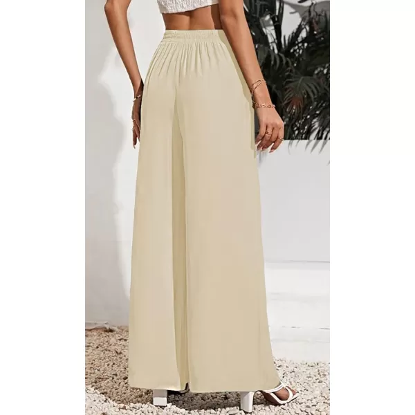 CHARTOU Wide Leg Palazzo Pants for Women Flowy Beach Pants Flared Elastic High Waisted Trousers Drawstring