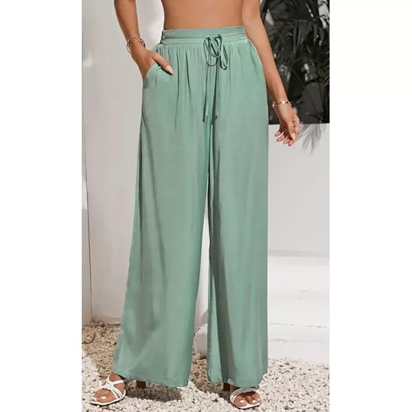 CHARTOU Wide Leg Palazzo Pants for Women Flowy Beach Pants Flared Elastic High Waisted Trousers Drawstring