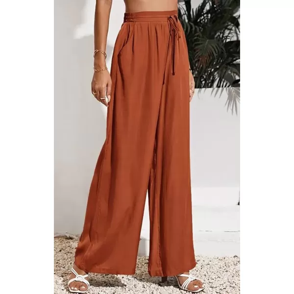 CHARTOU Wide Leg Palazzo Pants for Women Flowy Beach Pants Flared Elastic High Waisted Trousers Drawstring