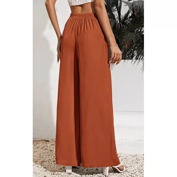 CHARTOU Wide Leg Palazzo Pants for Women Flowy Beach Pants Flared Elastic High Waisted Trousers Drawstring