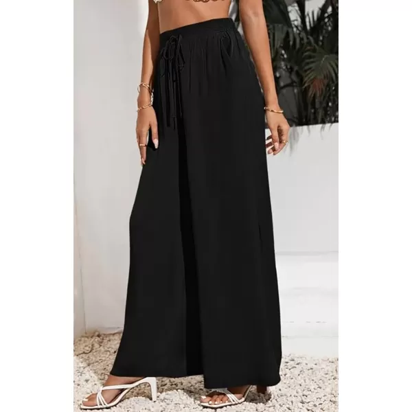 CHARTOU Wide Leg Palazzo Pants for Women Flowy Beach Pants Flared Elastic High Waisted Trousers Drawstring