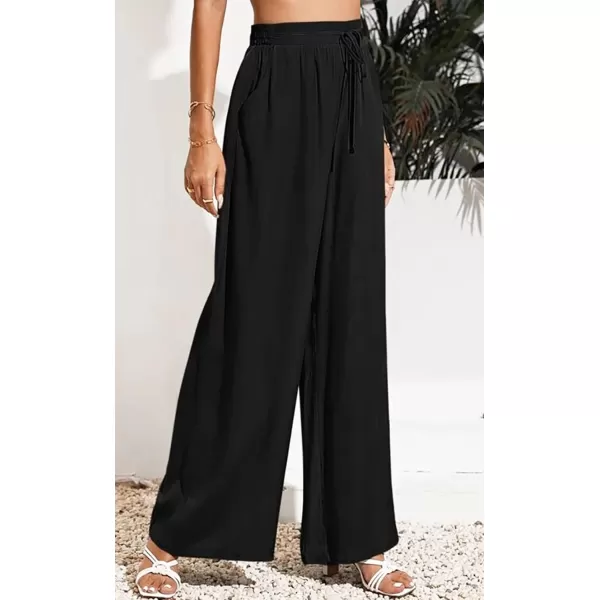 CHARTOU Wide Leg Palazzo Pants for Women Flowy Beach Pants Flared Elastic High Waisted Trousers Drawstring