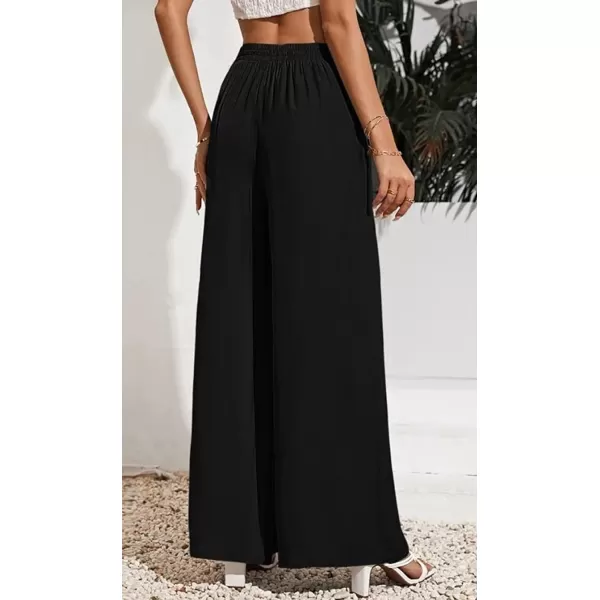 CHARTOU Wide Leg Palazzo Pants for Women Flowy Beach Pants Flared Elastic High Waisted Trousers Drawstring