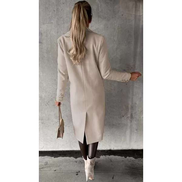 CHARTOU Women Casual Double Breasted Mid Long Pea Coat Winter Notched Lapel Wool Coat Jacket Overcoat