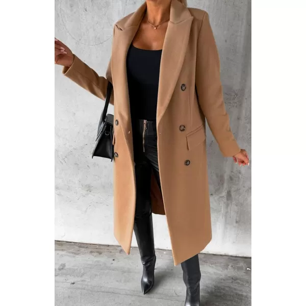 CHARTOU Women Casual Double Breasted Mid Long Pea Coat Winter Notched Lapel Wool Coat Jacket Overcoat