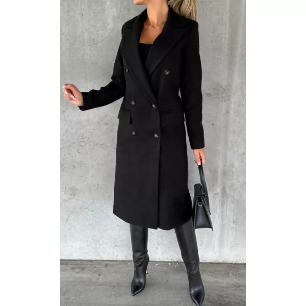 CHARTOU Women Casual Double Breasted Mid Long Pea Coat Winter Notched Lapel Wool Coat Jacket Overcoat