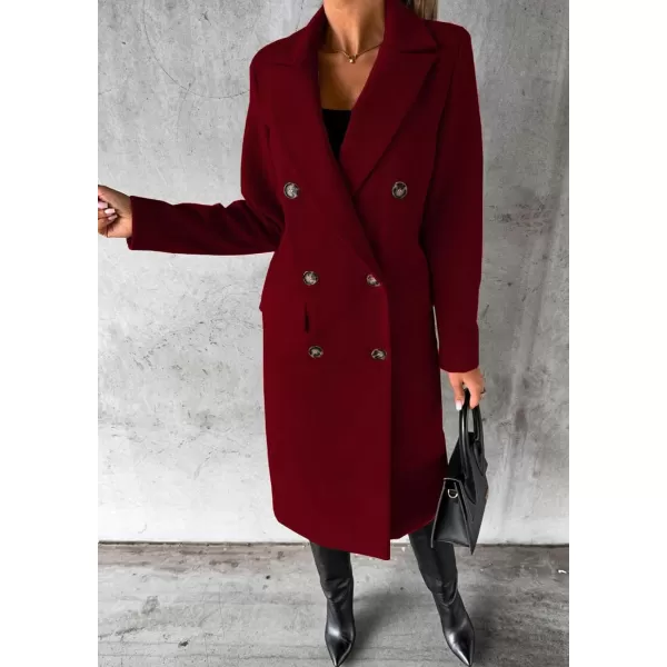 CHARTOU Women Casual Double Breasted Mid Long Pea Coat Winter Notched Lapel Wool Coat Jacket Overcoat
