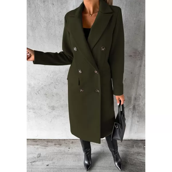 CHARTOU Women Casual Double Breasted Mid Long Pea Coat Winter Notched Lapel Wool Coat Jacket Overcoat