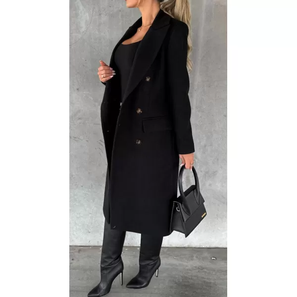 CHARTOU Women Casual Double Breasted Mid Long Pea Coat Winter Notched Lapel Wool Coat Jacket Overcoat