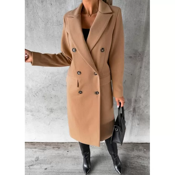 CHARTOU Women Casual Double Breasted Mid Long Pea Coat Winter Notched Lapel Wool Coat Jacket Overcoat