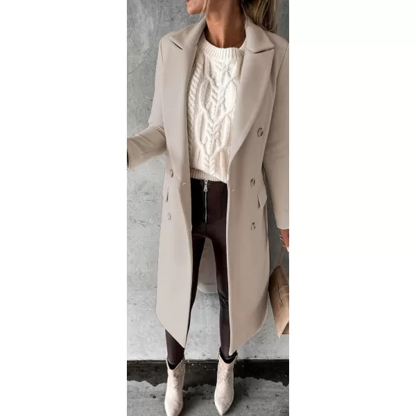 CHARTOU Women Casual Double Breasted Mid Long Pea Coat Winter Notched Lapel Wool Coat Jacket Overcoat