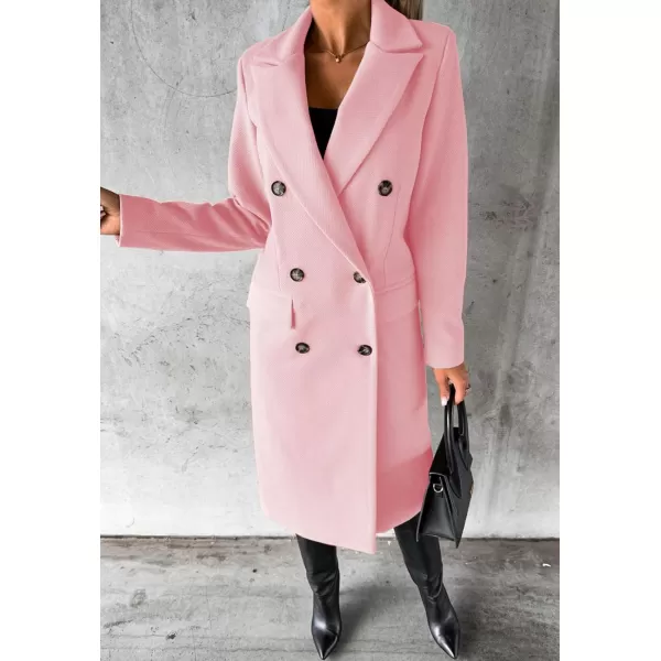 CHARTOU Women Casual Double Breasted Mid Long Pea Coat Winter Notched Lapel Wool Coat Jacket Overcoat