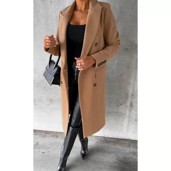 CHARTOU Women Casual Double Breasted Mid Long Pea Coat Winter Notched Lapel Wool Coat Jacket Overcoat