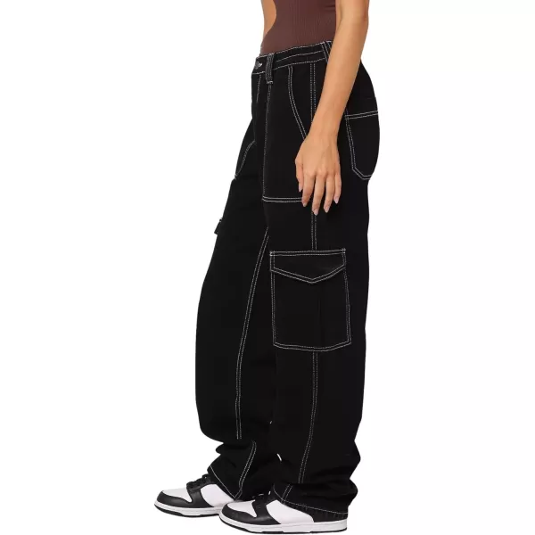 CHARTOU Women Casual High Rise Bootcut Jeans Cargo Pants Denim Pants Multi Pocket