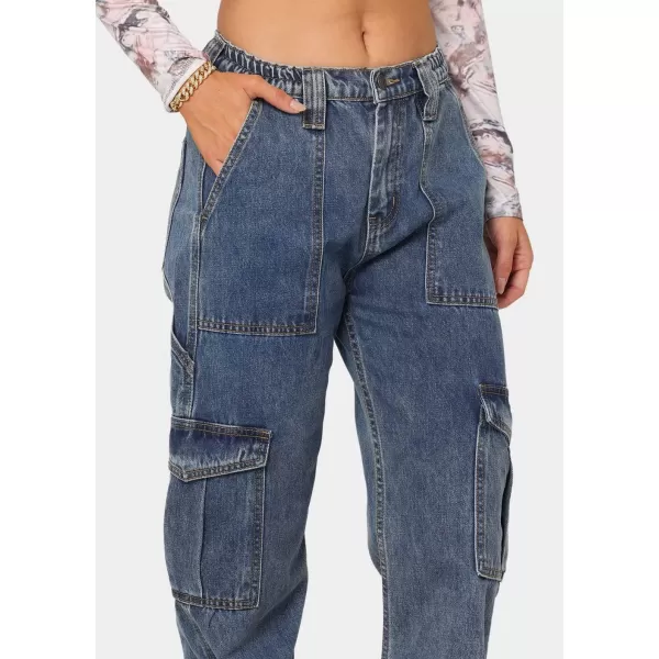 CHARTOU Women Casual High Rise Bootcut Jeans Cargo Pants Denim Pants Multi Pocket
