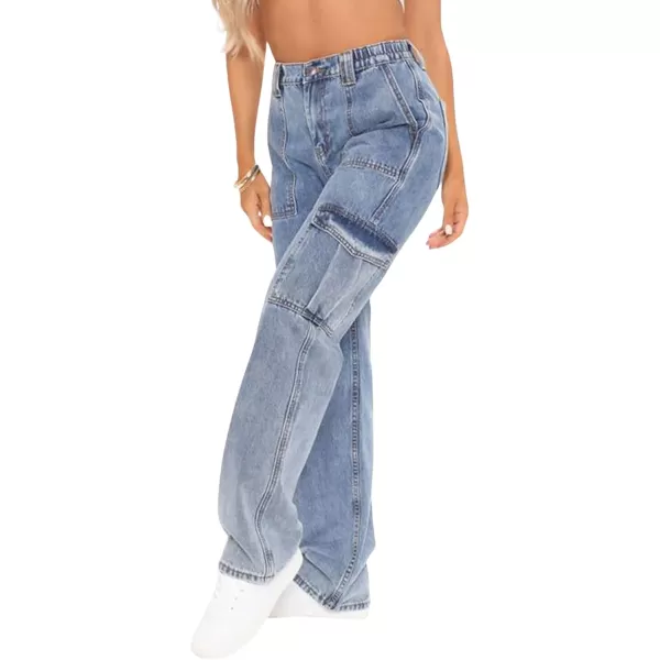 CHARTOU Women Casual High Rise Bootcut Jeans Cargo Pants Denim Pants Multi Pocket