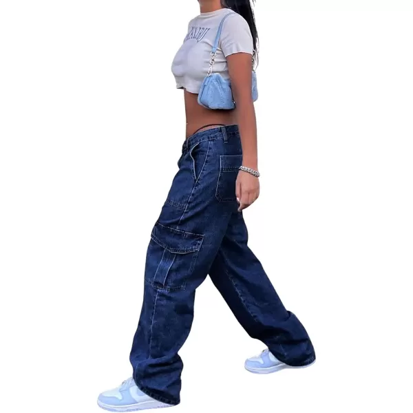 CHARTOU Women Casual High Rise Bootcut Jeans Cargo Pants Denim Pants Multi Pocket