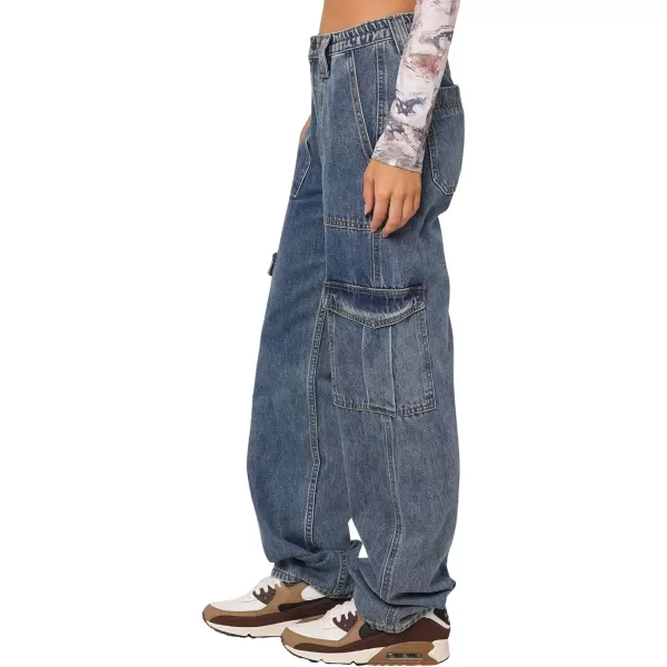 CHARTOU Women Casual High Rise Bootcut Jeans Cargo Pants Denim Pants Multi Pocket