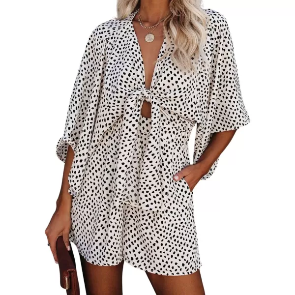 CHARTOU Women Casual Summer Tie Front Ruffle Short Romper Cutout Beach One Piece Short Jumpsuit