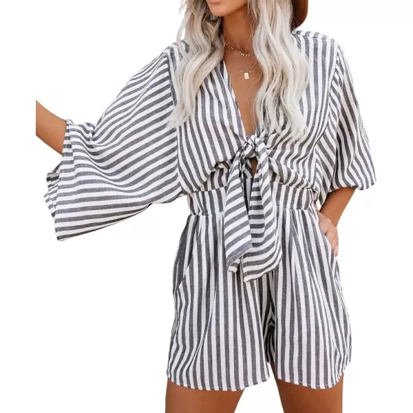 CHARTOU Women Casual Summer Tie Front Ruffle Short Romper Cutout Beach One Piece Short Jumpsuit