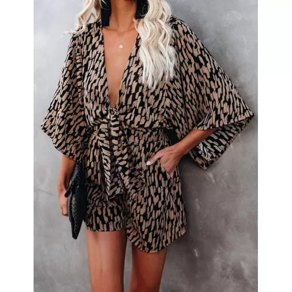 CHARTOU Women Casual Summer Tie Front Ruffle Short Romper Cutout Beach One Piece Short Jumpsuit