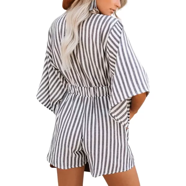 CHARTOU Women Casual Summer Tie Front Ruffle Short Romper Cutout Beach One Piece Short Jumpsuit