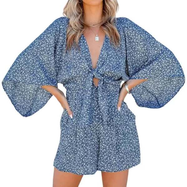 CHARTOU Women Casual Summer Tie Front Ruffle Short Romper Cutout Beach One Piece Short Jumpsuit