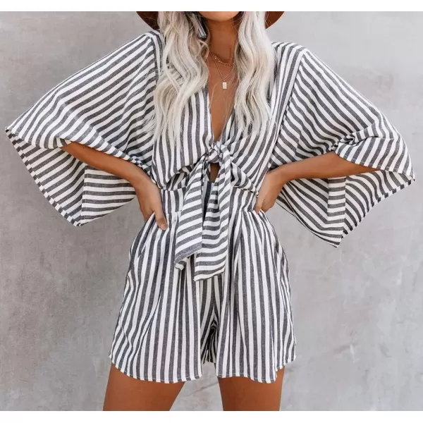 CHARTOU Women Casual Summer Tie Front Ruffle Short Romper Cutout Beach One Piece Short Jumpsuit