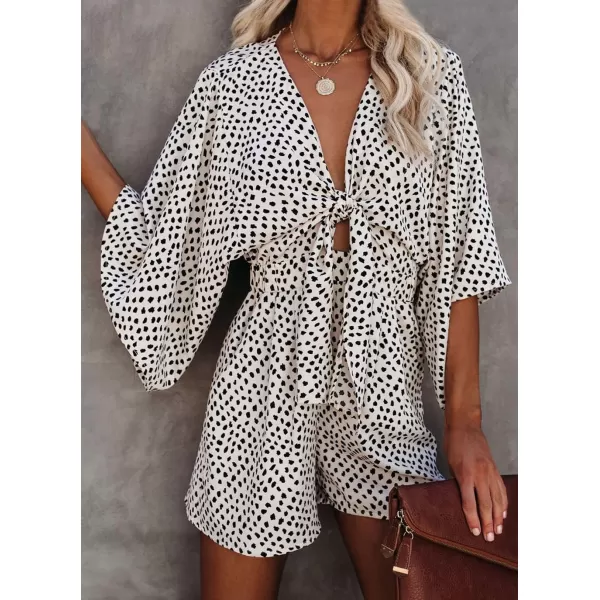 CHARTOU Women Casual Summer Tie Front Ruffle Short Romper Cutout Beach One Piece Short Jumpsuit