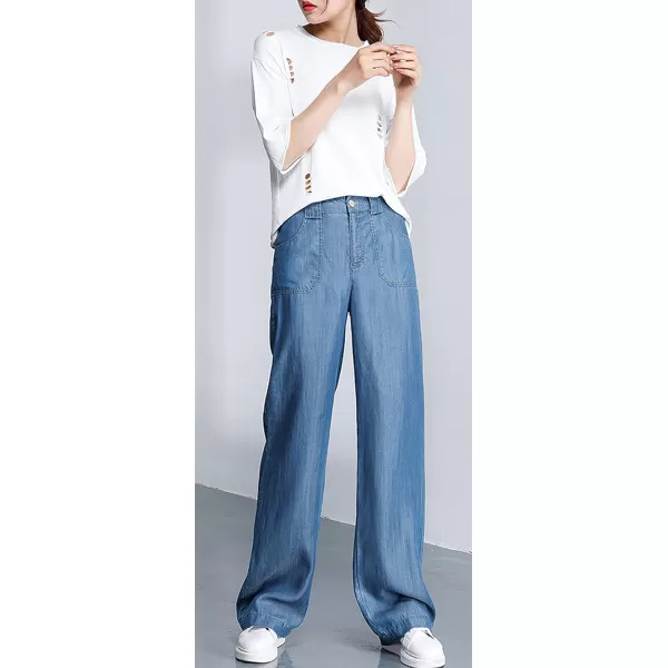 CHARTOU Women Chic High-Rise Wide Leg Jeans Long Palazzo Denim Pants