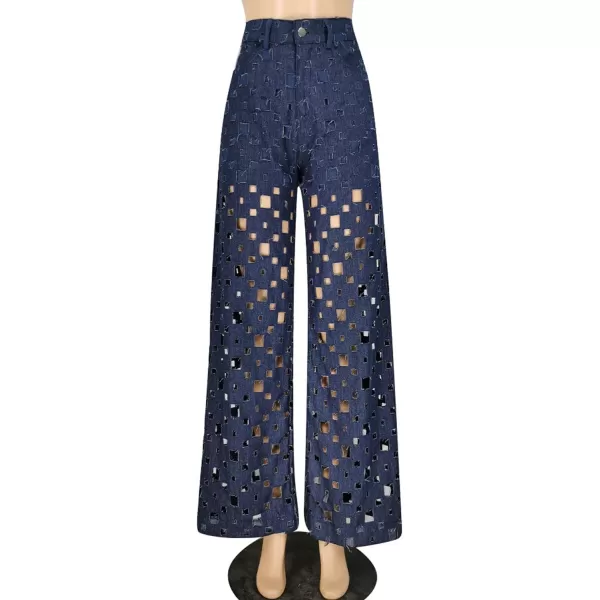 CHARTOU Women Chic High Waisted Hollow Out Denim Pants Cutout Ripped Jeans Wide Leg Party Night Out Punk