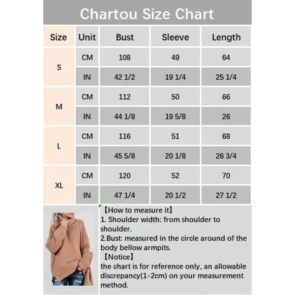 CHARTOU Women Chunky Knitted Turtleneck Sweater Oversized Cable Knit Sweater Pullover Warm Jumper Top