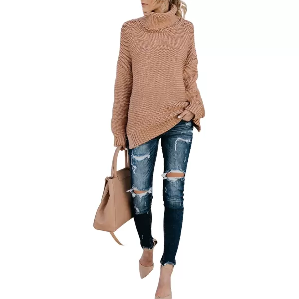 CHARTOU Women Chunky Knitted Turtleneck Sweater Oversized Cable Knit Sweater Pullover Warm Jumper Top