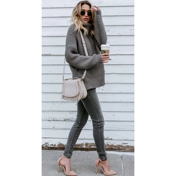 CHARTOU Women Chunky Knitted Turtleneck Sweater Oversized Cable Knit Sweater Pullover Warm Jumper Top