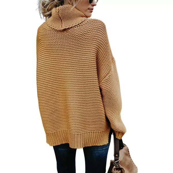 CHARTOU Women Chunky Knitted Turtleneck Sweater Oversized Cable Knit Sweater Pullover Warm Jumper Top