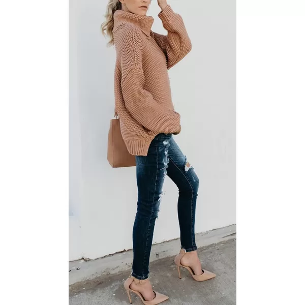 CHARTOU Women Chunky Knitted Turtleneck Sweater Oversized Cable Knit Sweater Pullover Warm Jumper Top