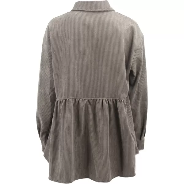 CHARTOU Women Corduroy Shirt Jacket Waffle Knit Shacket Peplum Babydoll Top Button Down Shirt Blouse