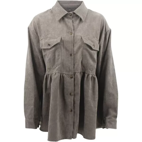 CHARTOU Women Corduroy Shirt Jacket Waffle Knit Shacket Peplum Babydoll Top Button Down Shirt Blouse