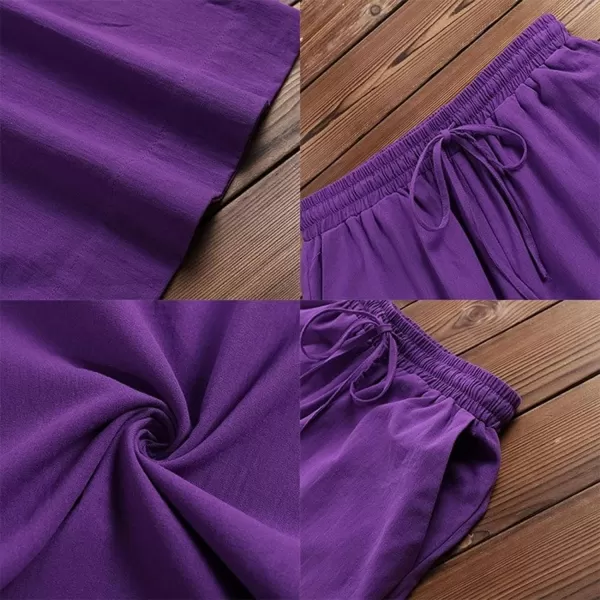 CHARTOU Women Cotton Wide Leg Linen Pants Palazzo High Waist Trousers Beach Gaucho Pants Summer Flowy Culottes