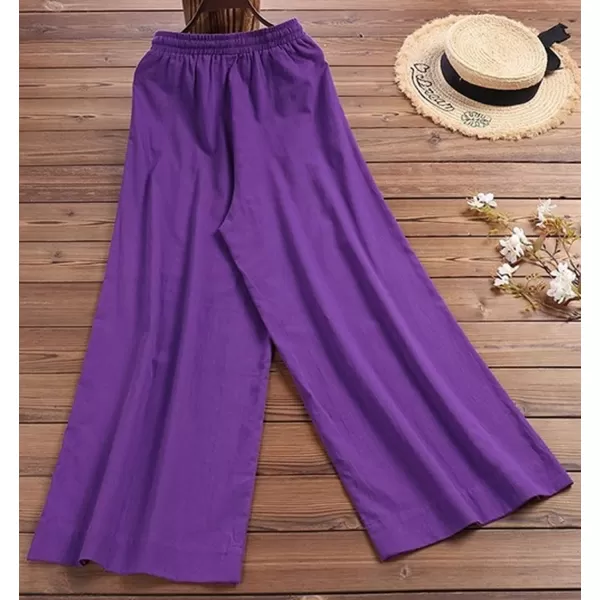 CHARTOU Women Cotton Wide Leg Linen Pants Palazzo High Waist Trousers Beach Gaucho Pants Summer Flowy Culottes