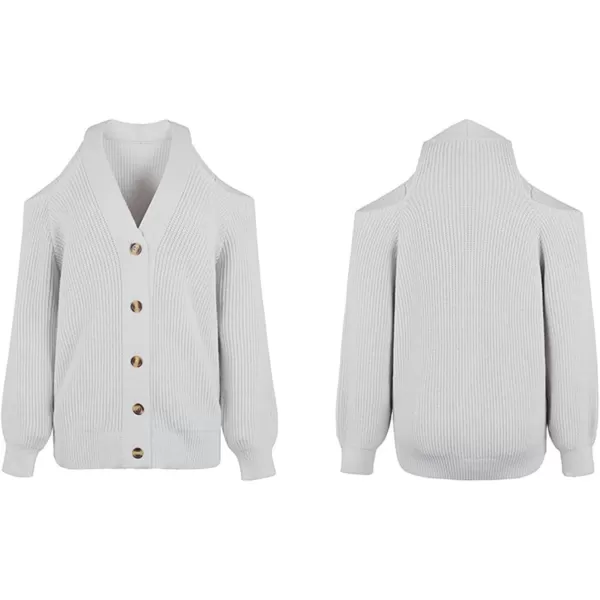 CHARTOU Women Cozy Long Sleeve Cold Shoulder Knit Sweater Cardigan Button Down Knitwear