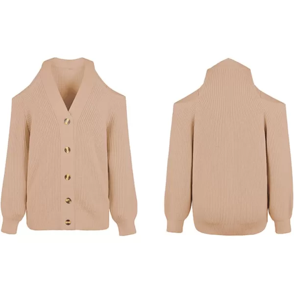 CHARTOU Women Cozy Long Sleeve Cold Shoulder Knit Sweater Cardigan Button Down Knitwear