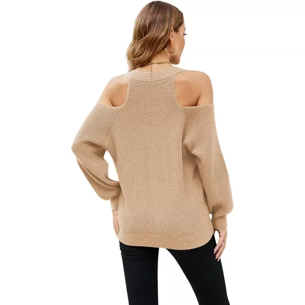 CHARTOU Women Cozy Long Sleeve Cold Shoulder Knit Sweater Cardigan Button Down Knitwear