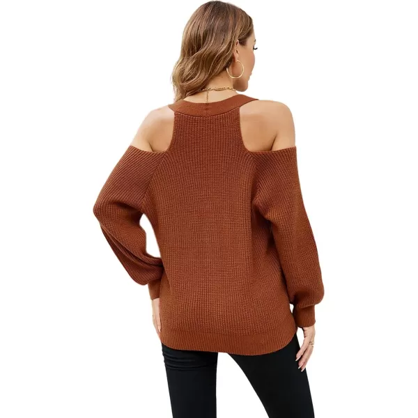 CHARTOU Women Cozy Long Sleeve Cold Shoulder Knit Sweater Cardigan Button Down Knitwear
