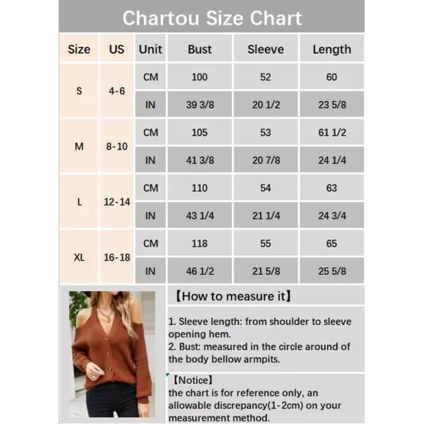 CHARTOU Women Cozy Long Sleeve Cold Shoulder Knit Sweater Cardigan Button Down Knitwear