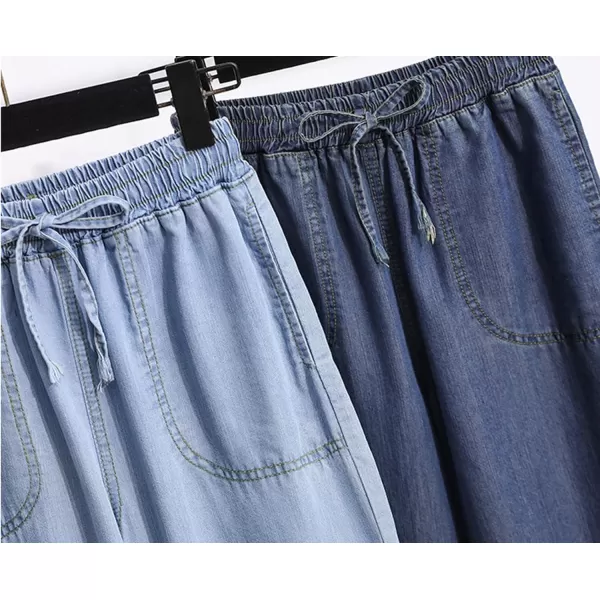 CHARTOU Women Elastic Waist Denim Jean Tencel Pants Pull On Wide Leg Jeans Baggy Palazzo Pants Lightweight
